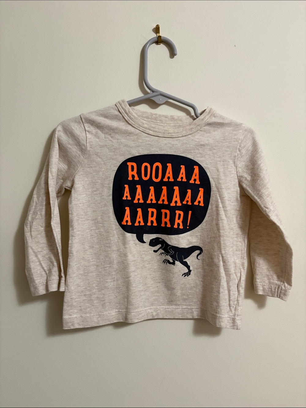 OshKosh B'gosh Beige Long-Sleeve Tee with Black & Orange Dino Graphic